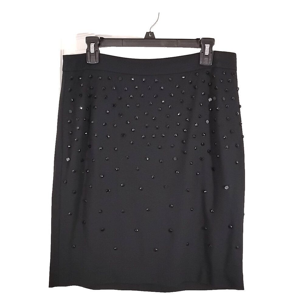 Carmen Womens 12 Black Embellished Skirt Lined Back Zip Mini Pencil Beads